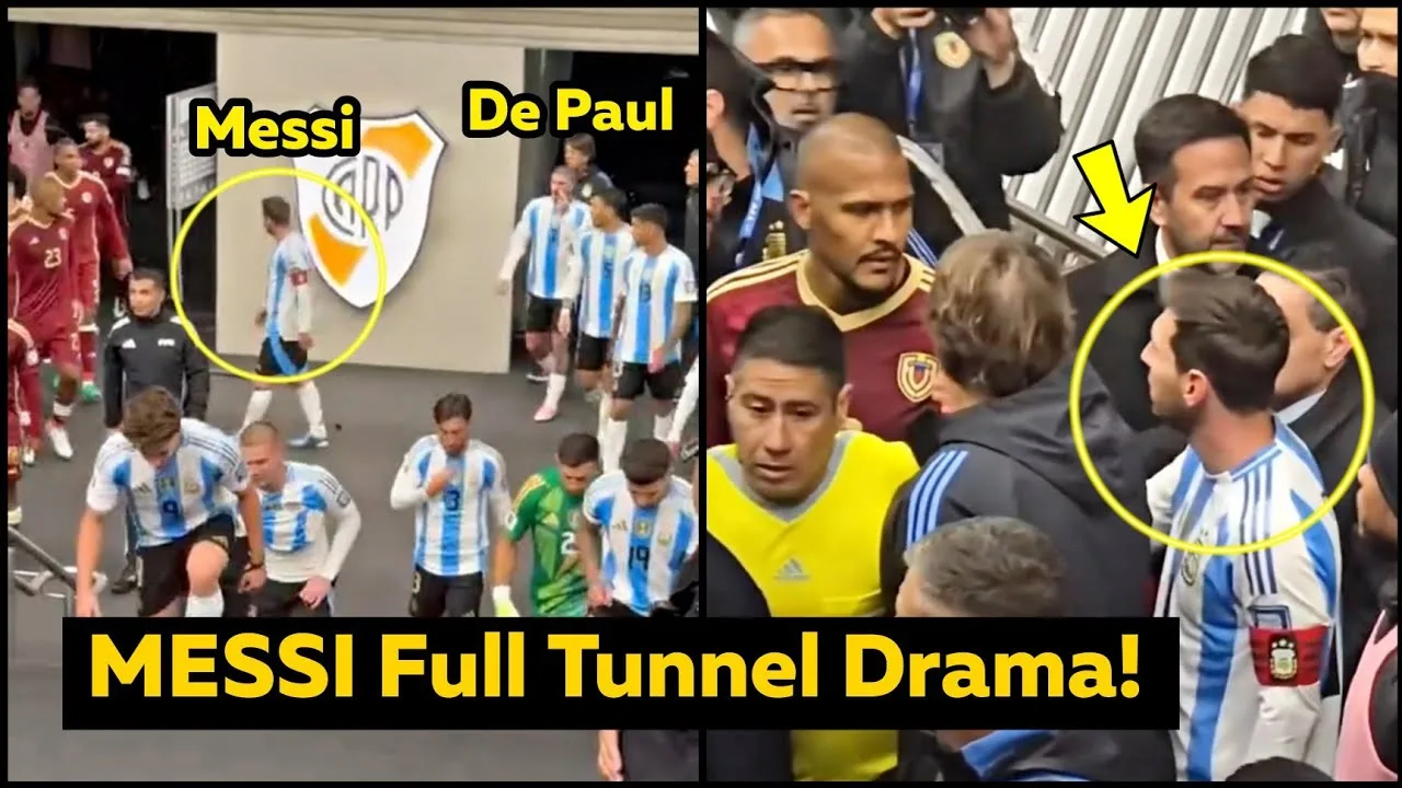 Messi confronte le joueur du Venezuela alors que De Paul & Paredes le défendent rapidement