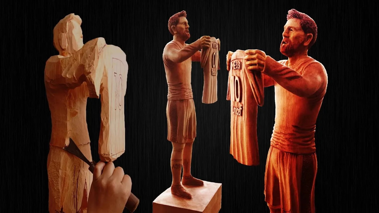 18 Day Wood Carving  LIONEL MESSI – Amazing Sculpture MESSI
