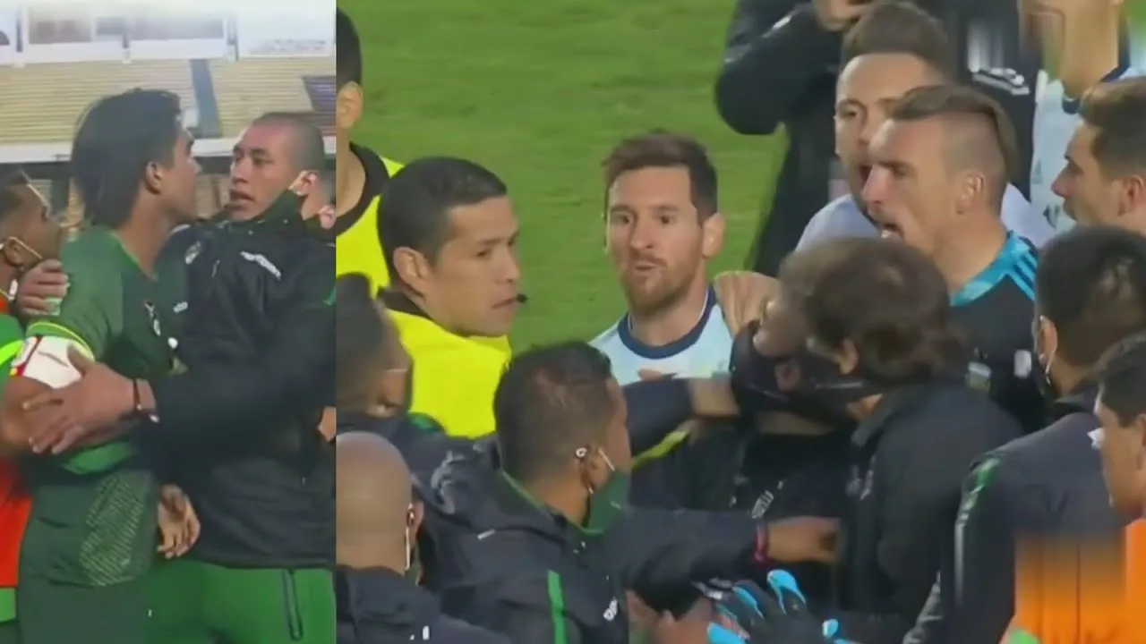 Pelea de Messi con jugadores de Bolivia tras el final del