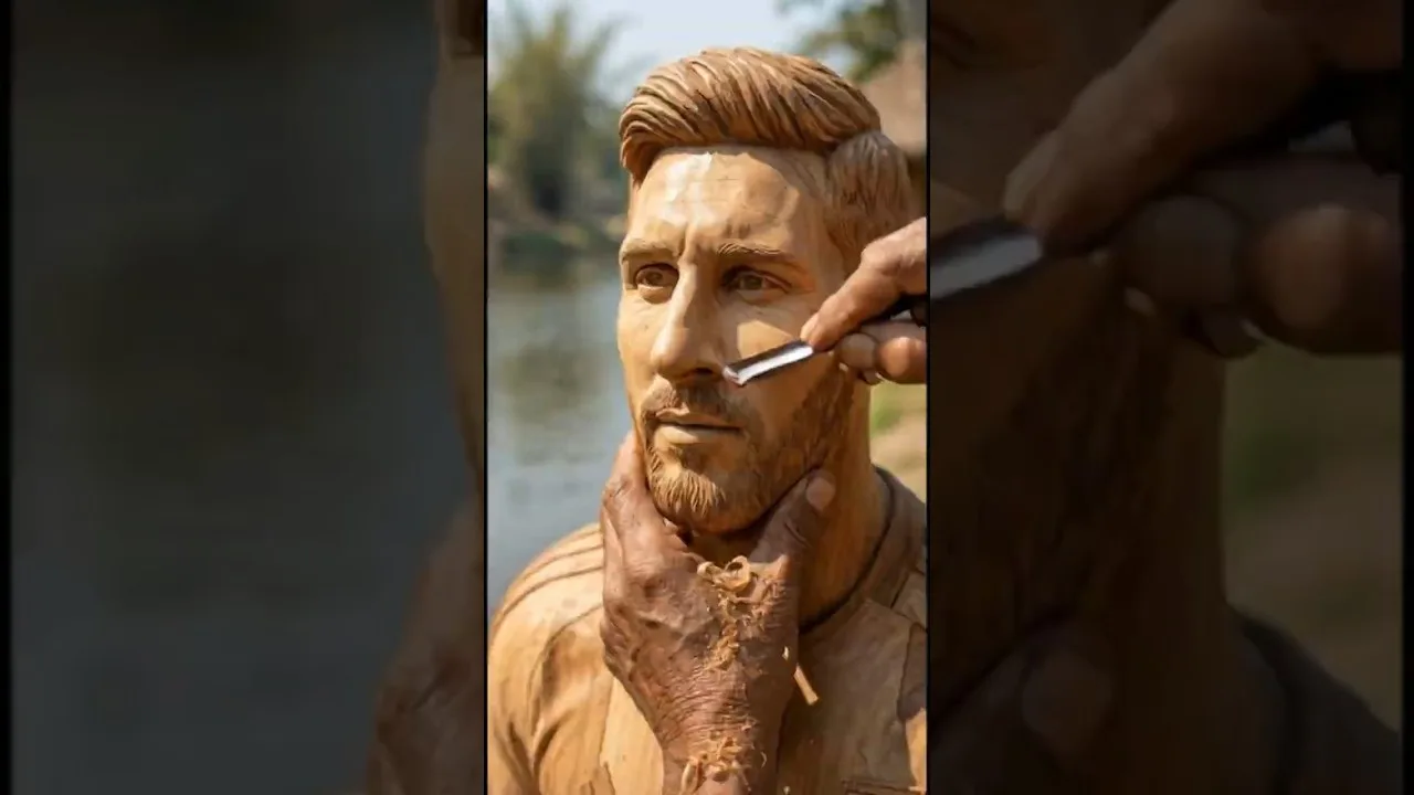 Un vieil artisan a envie de la légende du football Lionel Messi avec du bois d’arbre #shorts