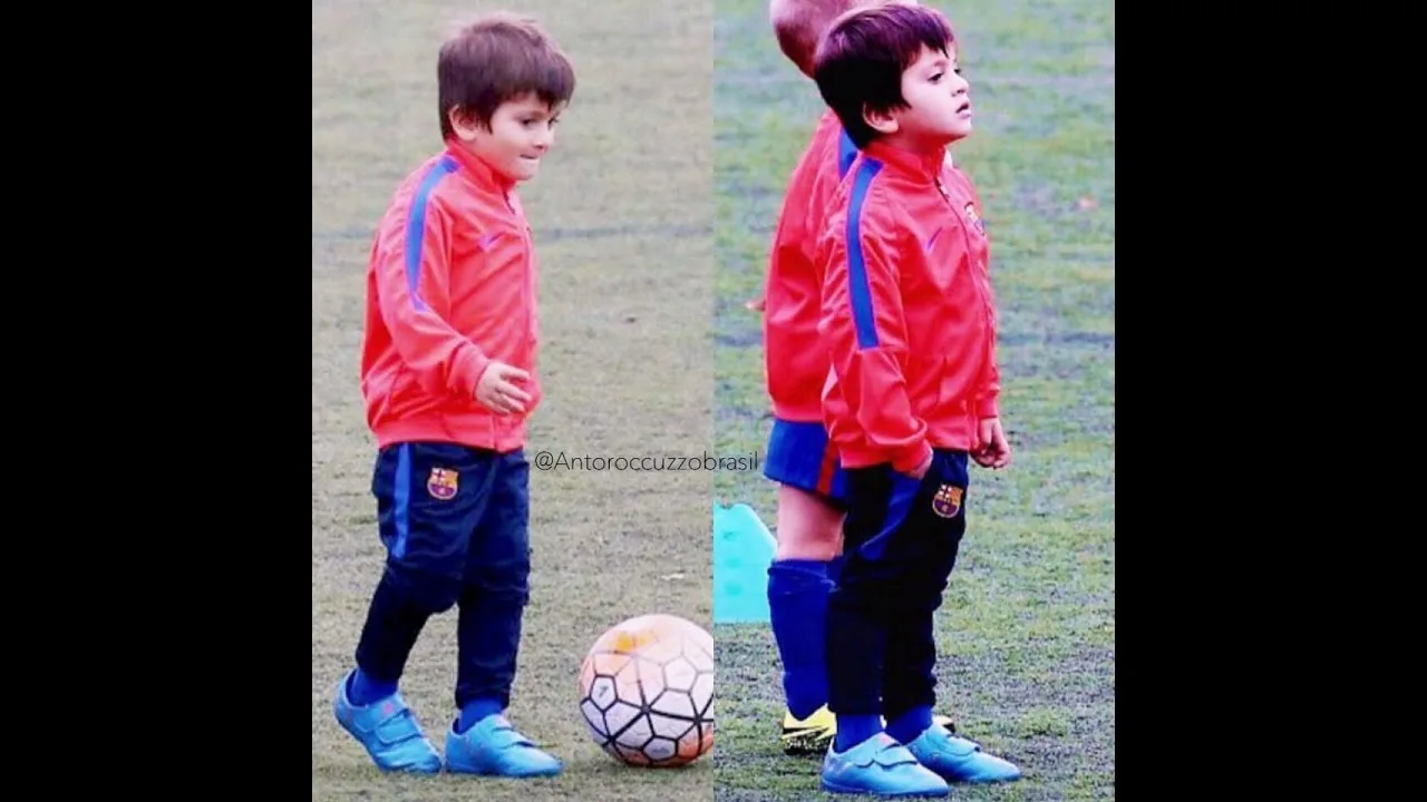 Lionel Messi playing with Thiago messi and Mateo Messi.