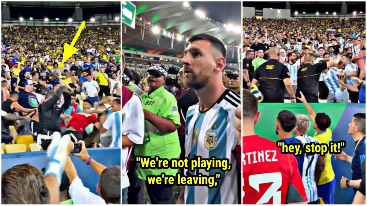 Lionel Messi reacts when Brazilian police beat Argentina