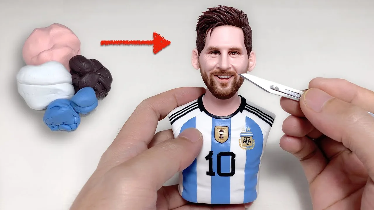 Lionel Messi sculpture handmade from polymer clay, the full