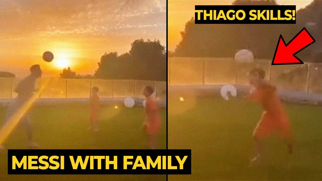 Leo Messi enjoying his time with Thiago and Mateo playing