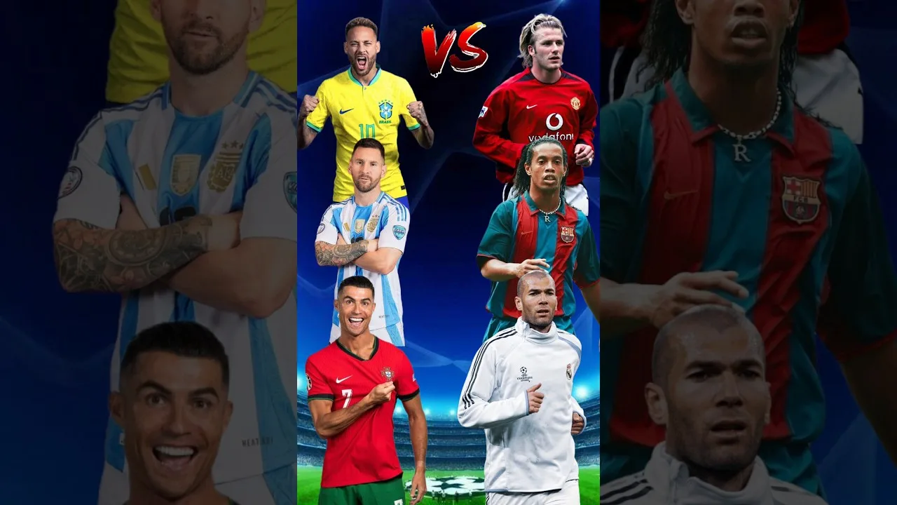 Neymar Jr + Leo Messi + Cristiano Ronaldo vs Devide Bekham + Ronaldhino + Zinidine Zidan #football #shorts
