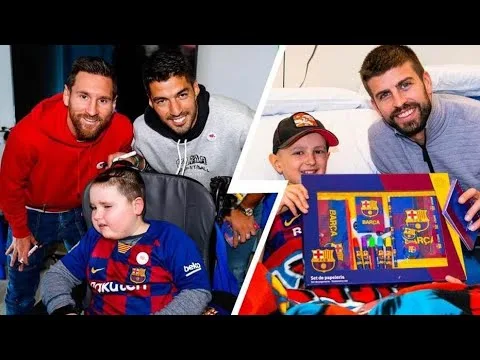 Leo Messi & Luis Suarez visit sick children in hospitals