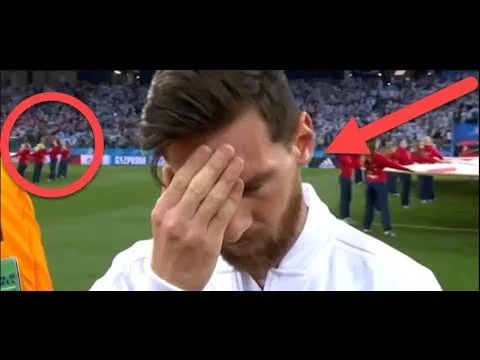 Lionel Messi looks stressed during national anthem before