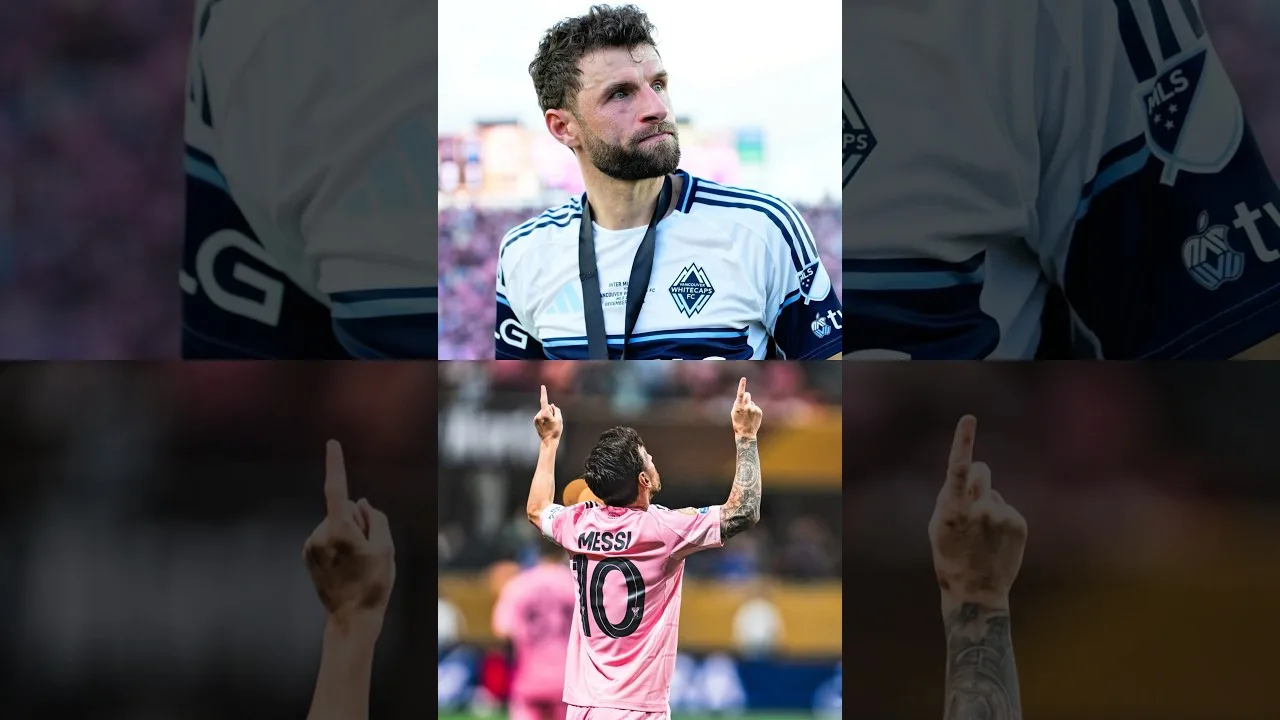 Thomas muller on Leo Messi