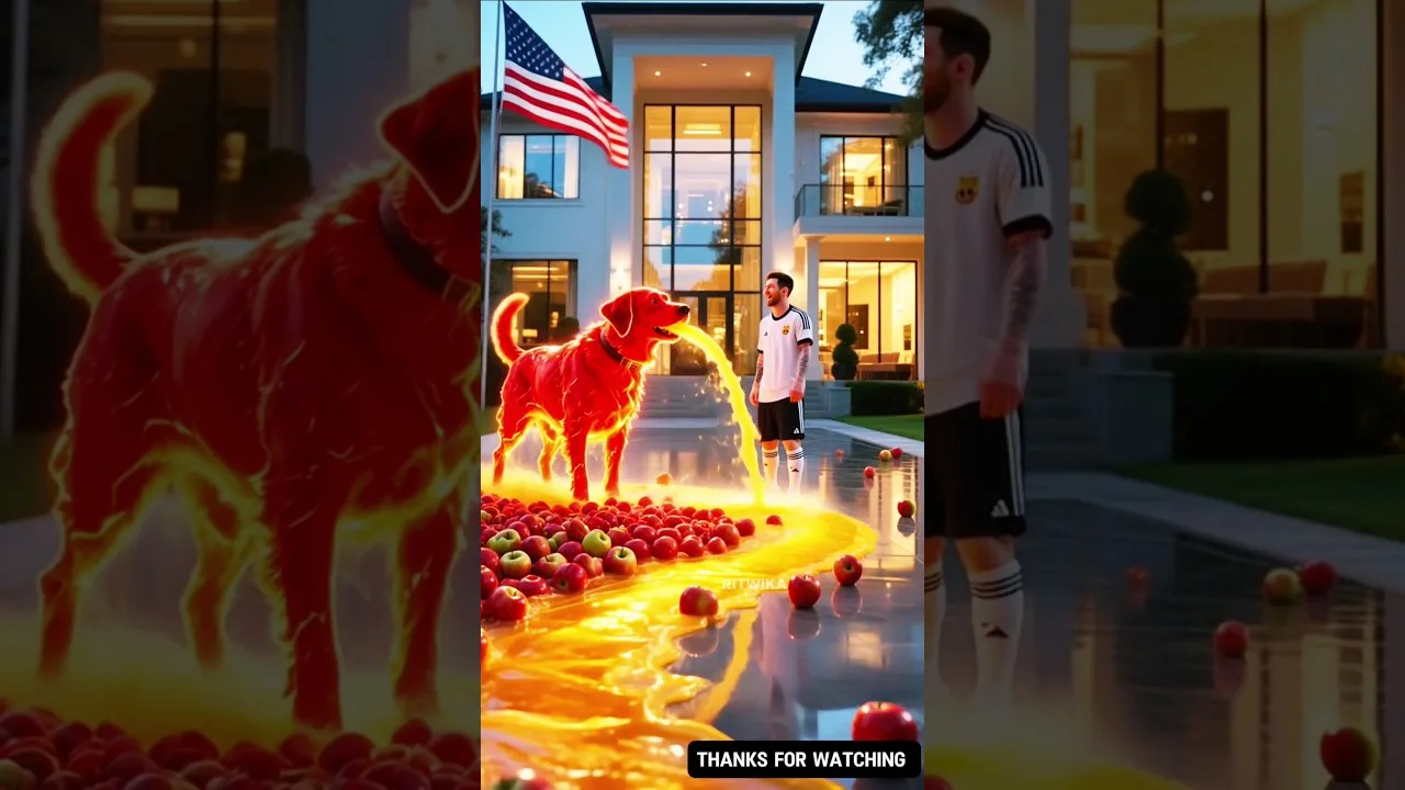 Le chien de Lionel Messi donne des millions de litres de jus de pomme 🐕😭 #messi #ai #viralshorts