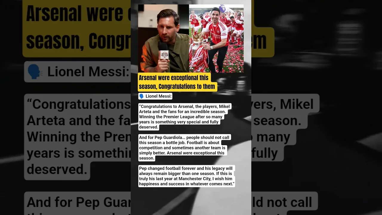 Lionel Messi congratulates Arsenal on winning the Premier League #shrots #arteta #arsenal #messi