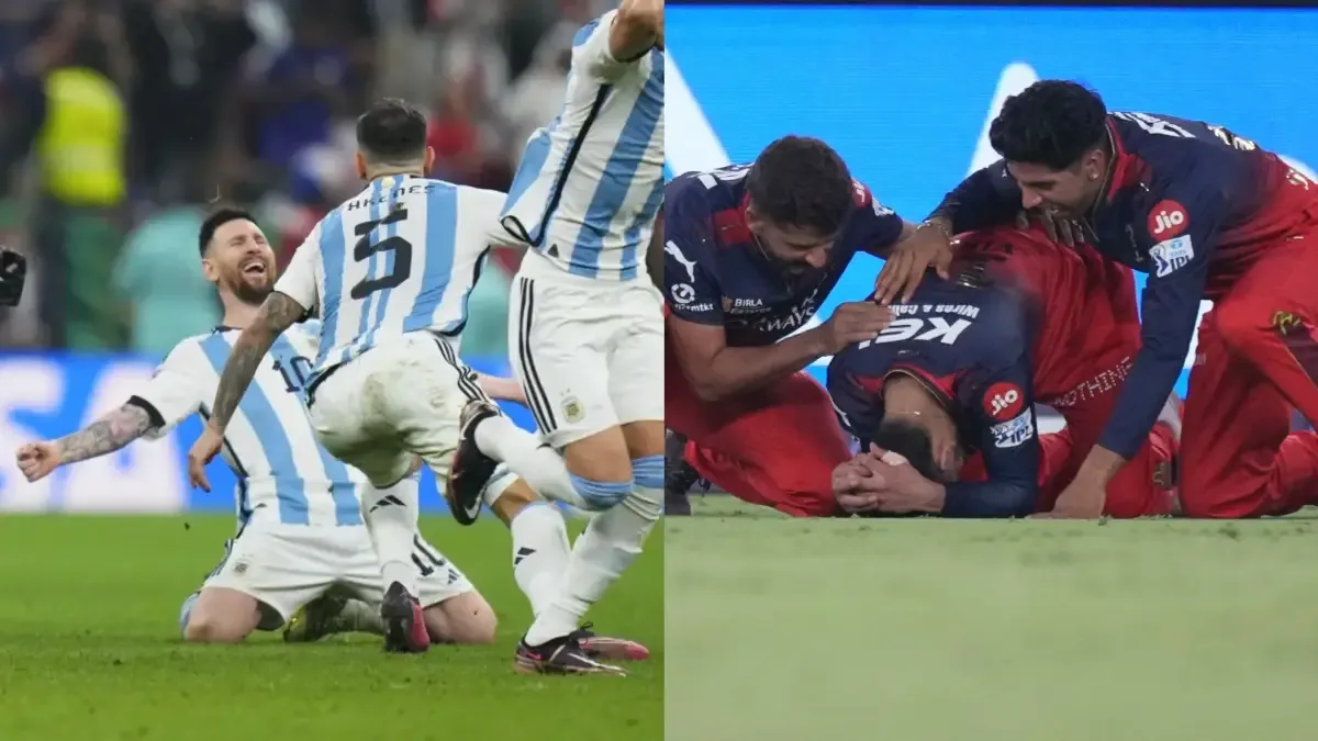 Virat Kohli fait un Messi Lionel alors qu’il tombe à genoux et ne tient pas ses larmes après la première victoire du titre IPL de RCB