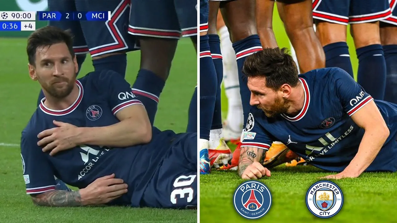Lionel Messi lays down behind PSG wall for Man City free
