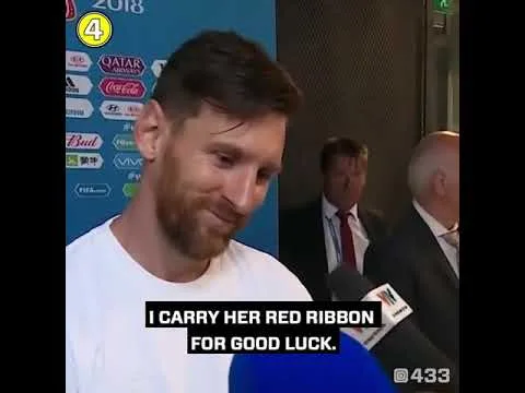 Lionel Messi wore a ribbon from a reporter as a lucky charm