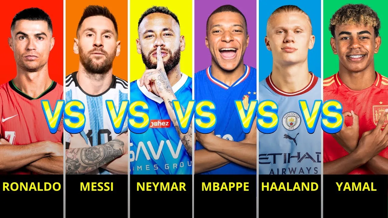 Comparaison : Cristiano Ronaldo contre Lionel Messi contre Neymar contre Mbappe contre Erling Haaland contre Lamine Yamal