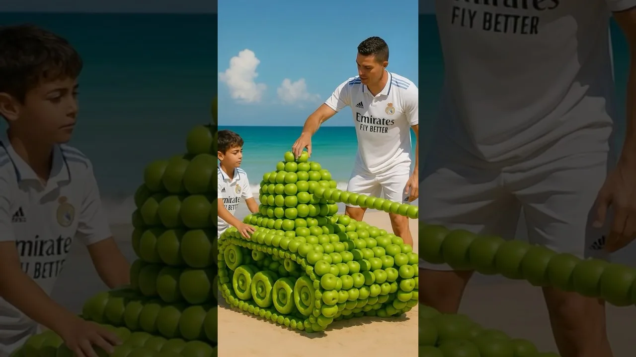 They destroyed the apple war tank built by Ronaldo and his son.  😢 #ronaldo #messi