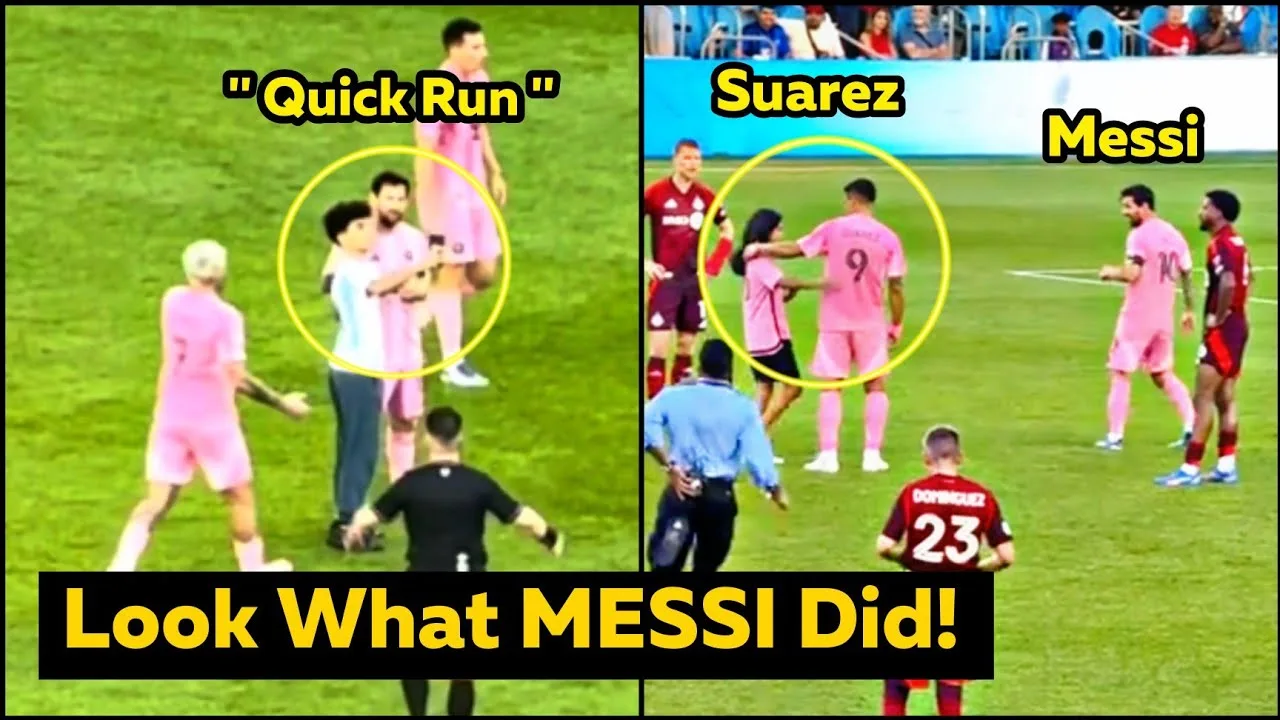 Leo Messi Humbly Poses with Pitch Invaders in Toronto Draw Reactions