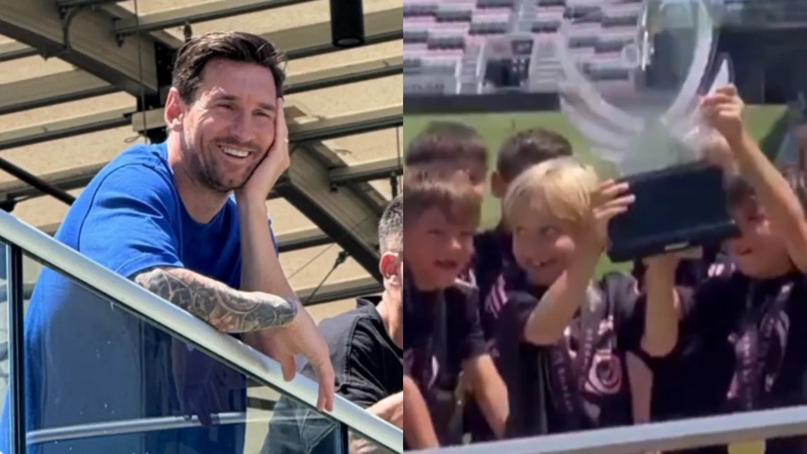 Lionel Messi rayonne avec fierté alors que ses fils Ciro et Thiago soulèvent tous les deux la Coupe des rêves avec les équipes de l’Académie inter Miami