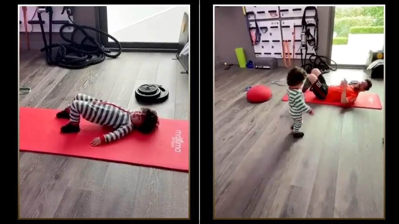 Leo Messi teach his son a proper sit ups