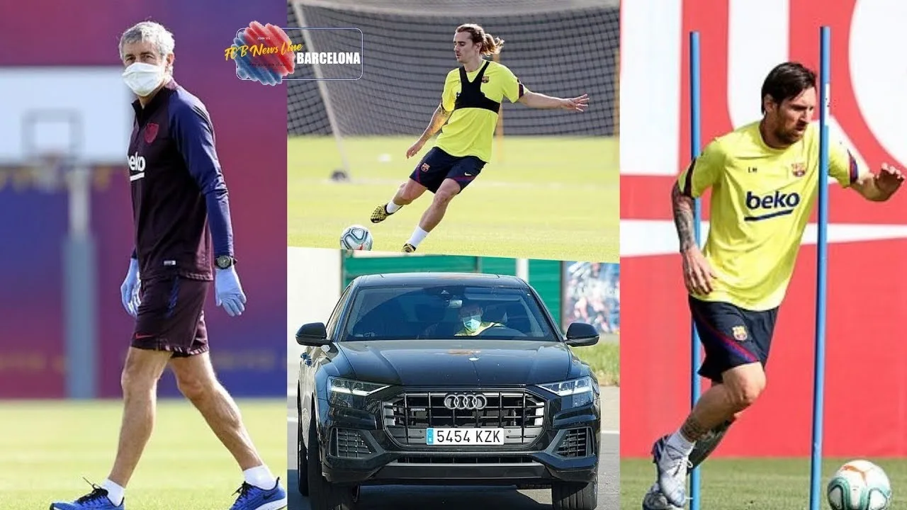 Lionel Messi leads his Barcelona team mates back in training
