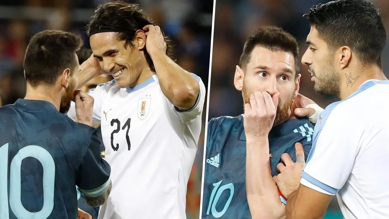 Lionel Messi in bust up with Edinson Cavani during match