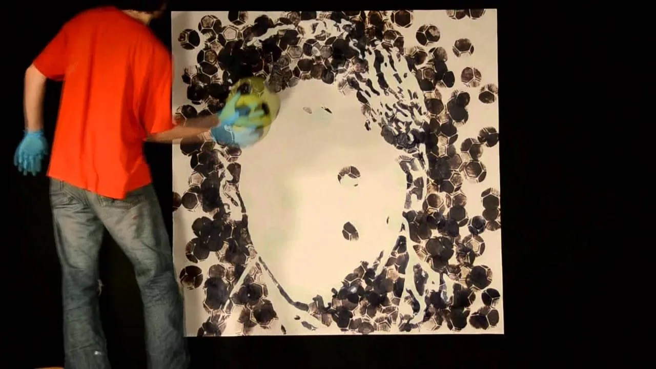 Lionel Messi portrait painted with football