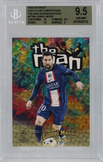 Graded: 2022-23 Topps Finest UEFA The Man Superfractors # FTM9 Lionel Messi