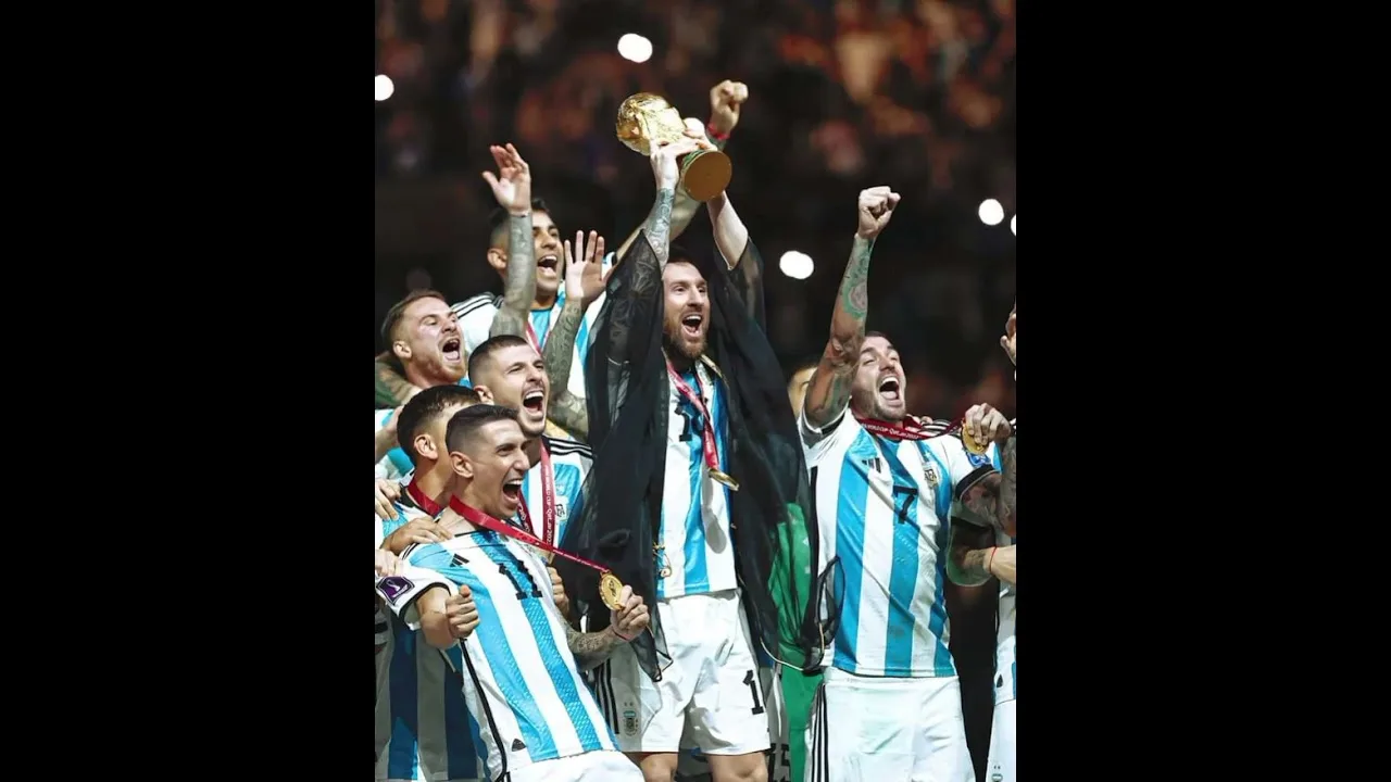 Leo Messi world Cup winning celebration with Team Argentina