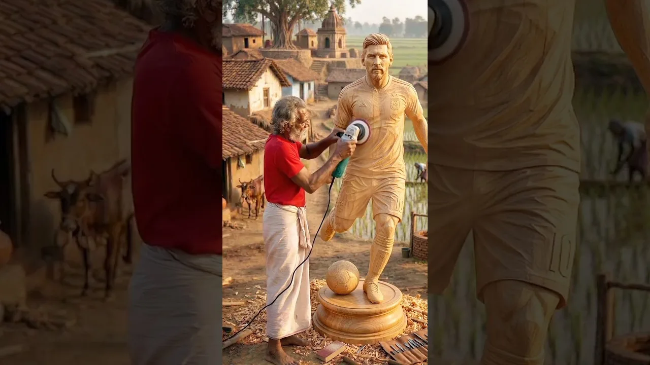 Lionel Messi Incroyable sculpture en bois faite à la main 💥 #woodcarving #lionelmessi