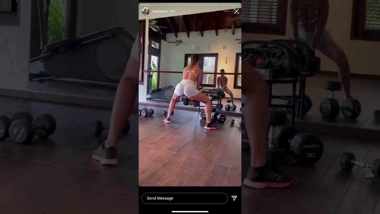 Messi graba a Antonela haciendo ejercicio