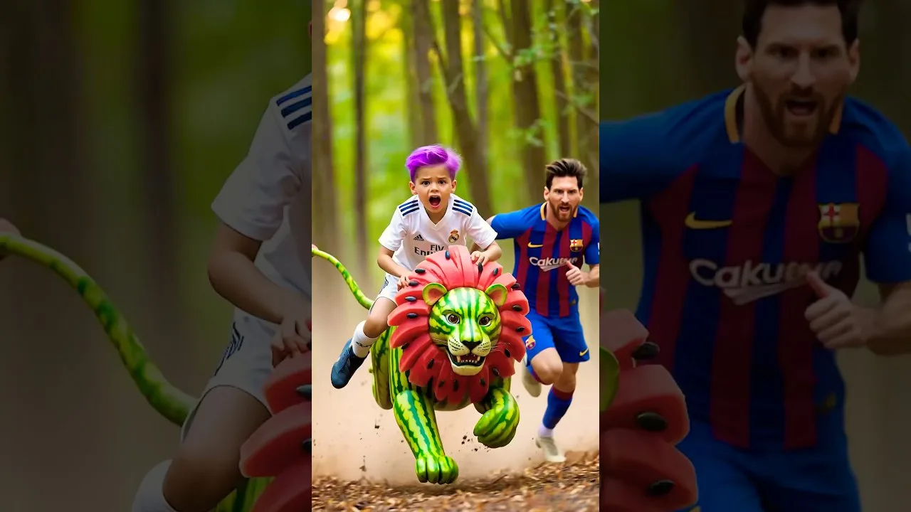 Messi a volé le lion de pastèque au fils de Ronaldo. Que fera Ronaldo? #ronaldo #football #messi