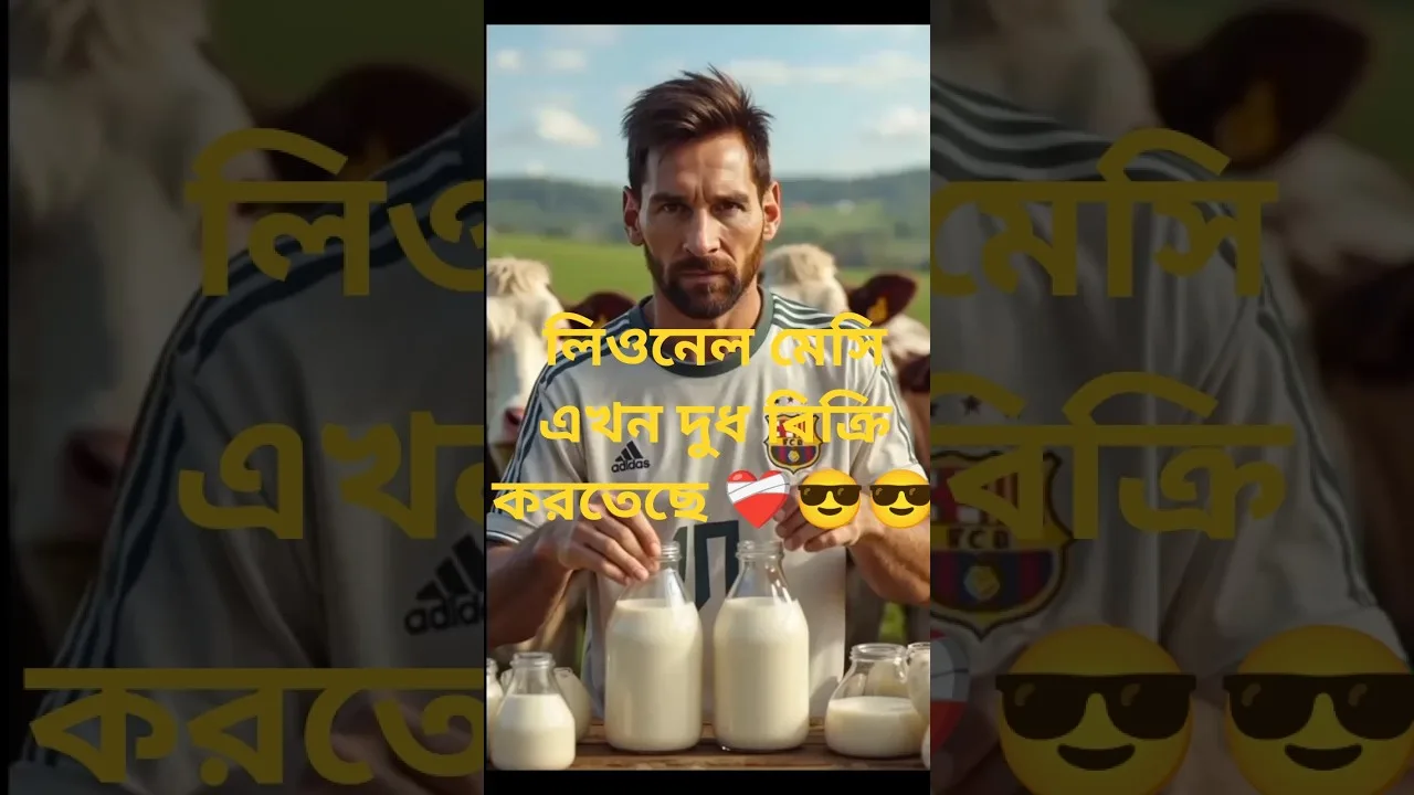 Lionel Messi vend désormais du lait. Leo Messi et yogyata au lait ❤️‍🩹😎 #messi #ai #cartoon
