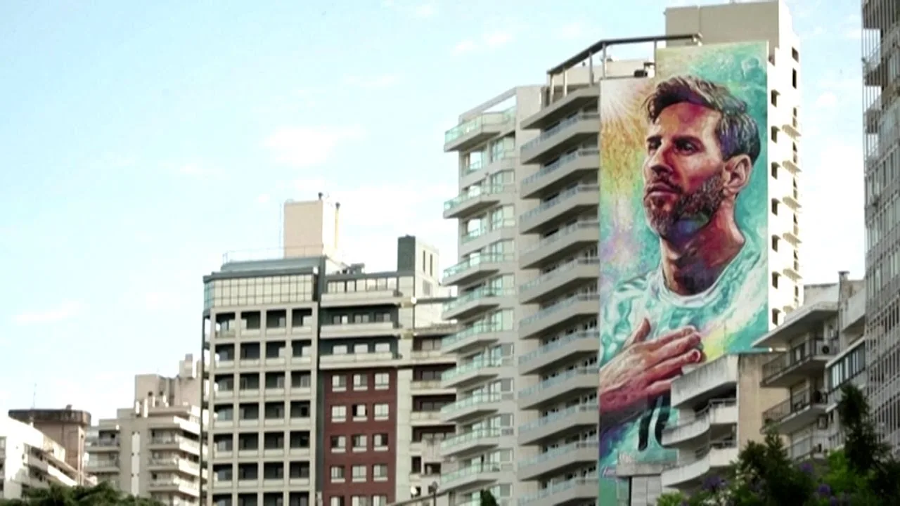 Artista pinta mural de Leo Messi de 70 metros