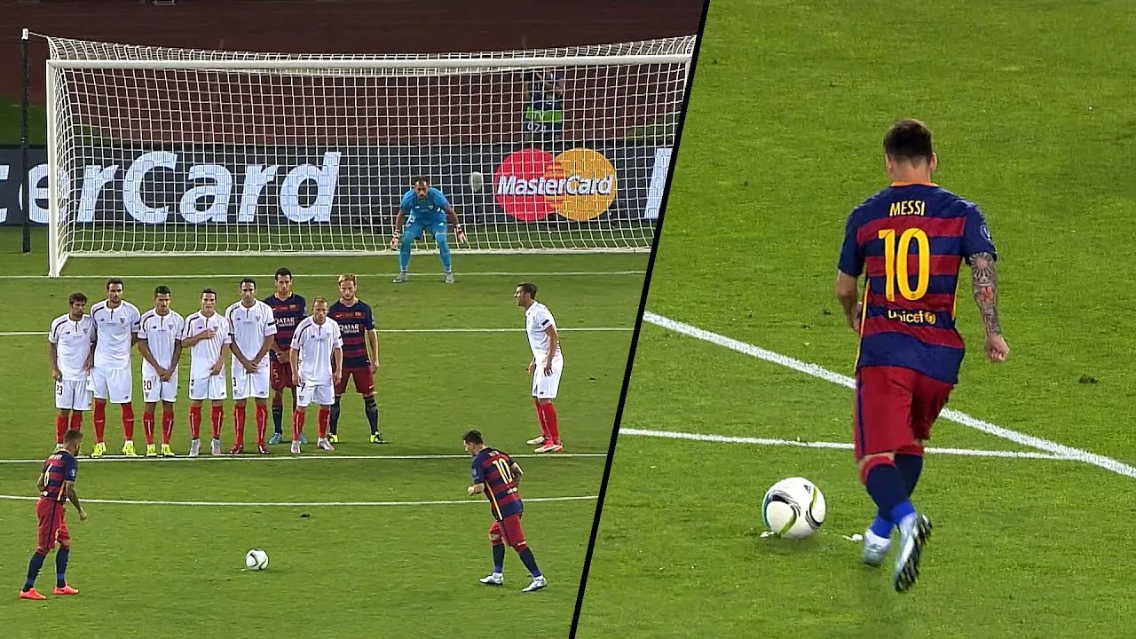 Lionel Messi 2 FREE KICK GOALS vs Sevilla (Uefa Super Cup