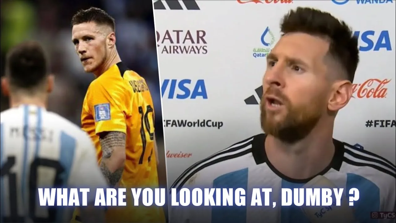 Leo Messi loses his temper with Netherlands Wout Weghorsth