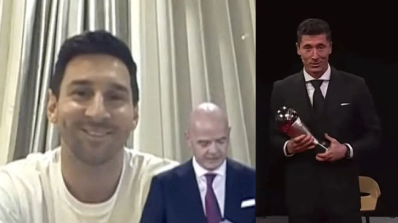 Reaction Leo Messi after Robert Lewandowski The Best FIFA